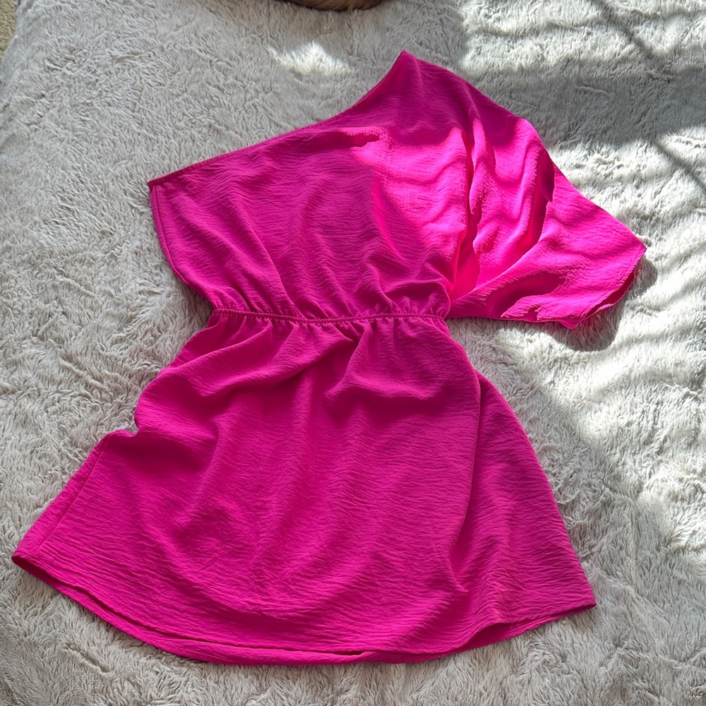 JODIFL One Shoulder Dress in Vibrant Pink
